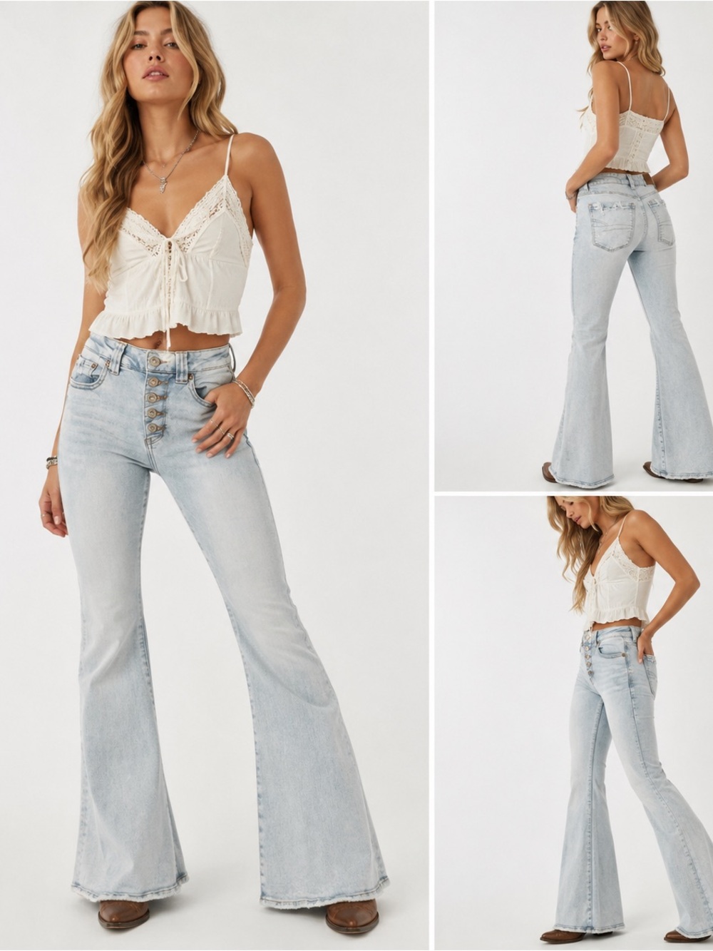 American Eagle Outfitters High-Rise Button Fly Flare Jeans Light Wash Size 4